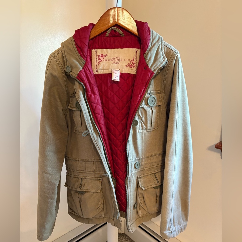*Vintage* Abercrombie & Fitch Women’s Khaki-Green Jacket — Size M